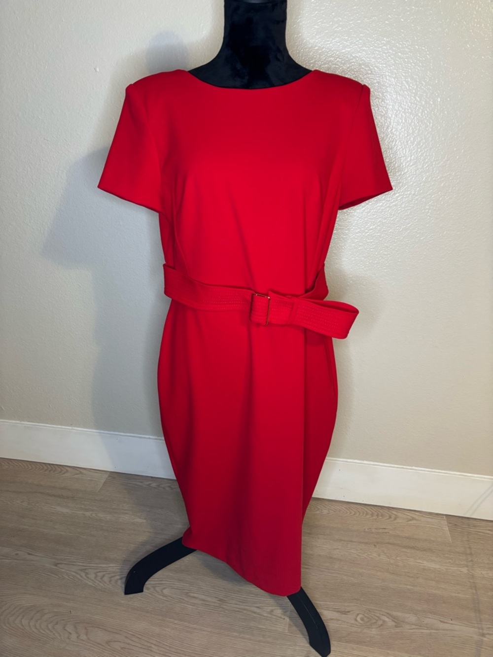 Calvin Klein Red Attached Belted Women’s Midi Dress Size 12